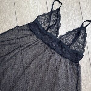 Victorias Secret Black Mesh/Lace Polka Dot Baby Doll Top Size M| Whimsigoth